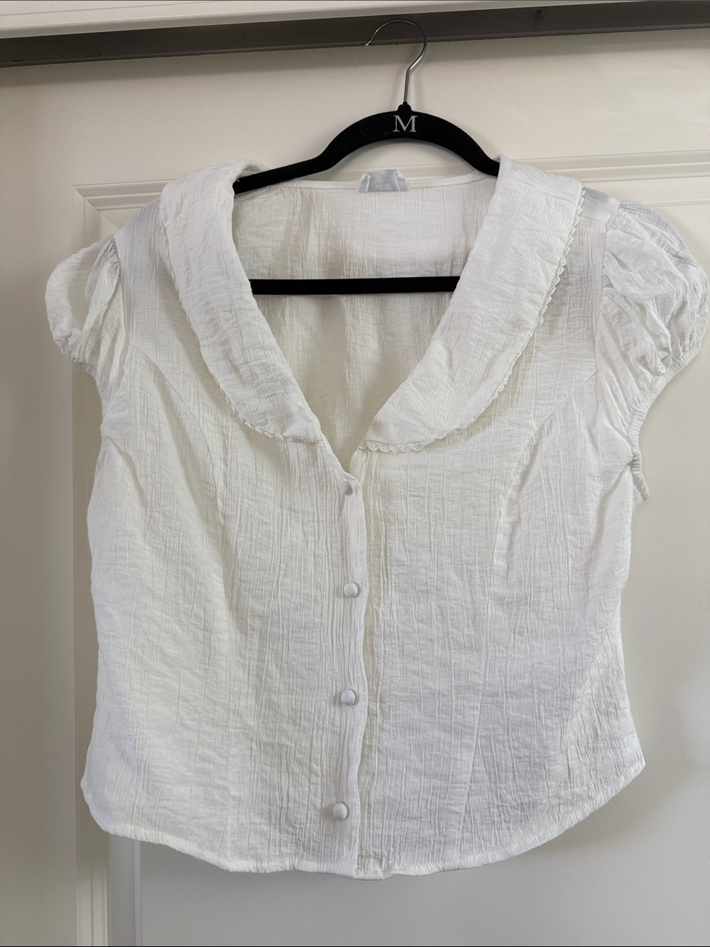 Sienna Sky White Puff Sleeve Button-Front Blouse with Peter Pan Collar